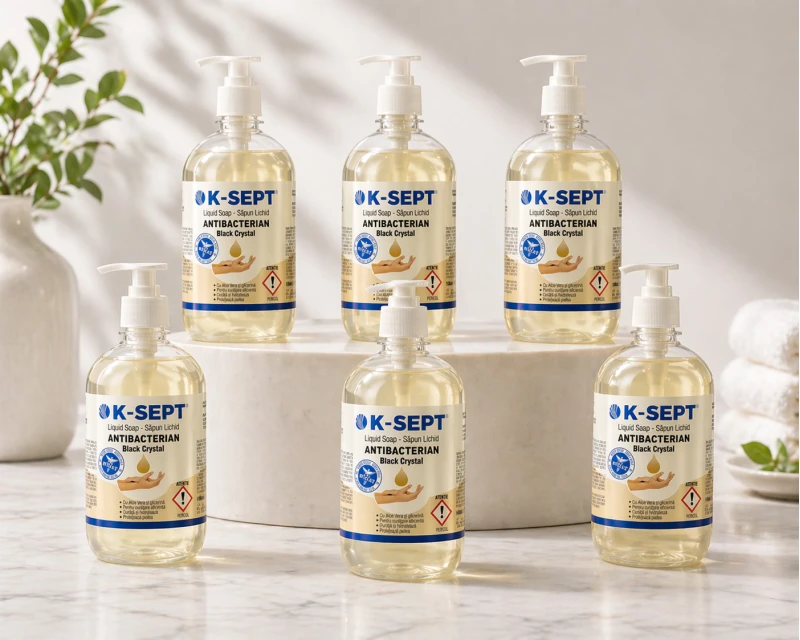 Pachet 6 X Sapun Lichid Antibacterian K-SEPT Black Crystal Glicerina si Aloe vera 500ml